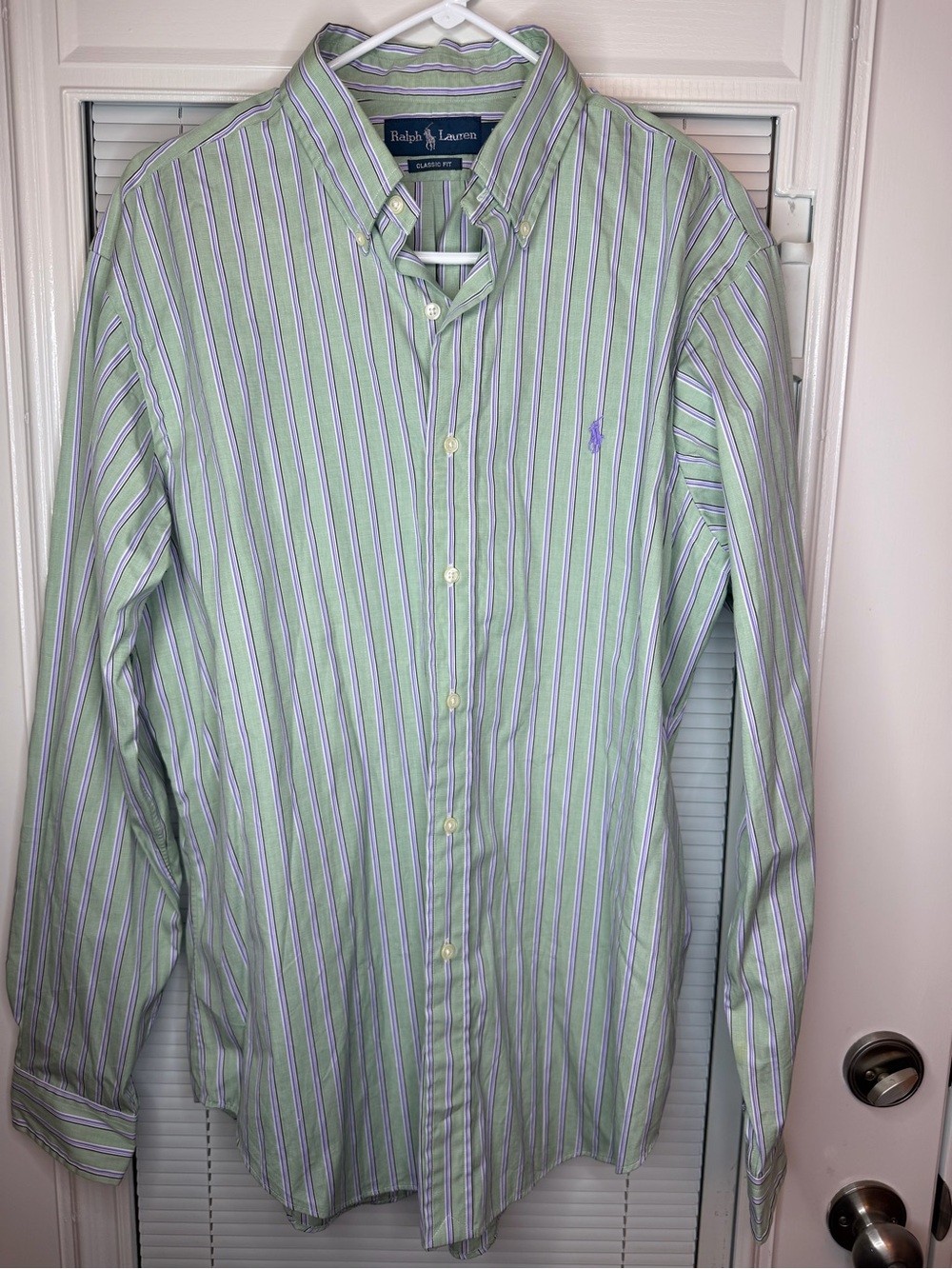 Ralph Lauren Green and Purple Striped Button-Down Shirt